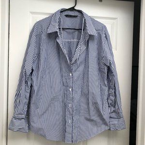 Oversized Blue Stripe Long Sleeve Button Down Top